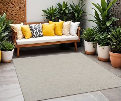 10' Ivory And Silver Square Geometric Indoor Outdoor Area Rug