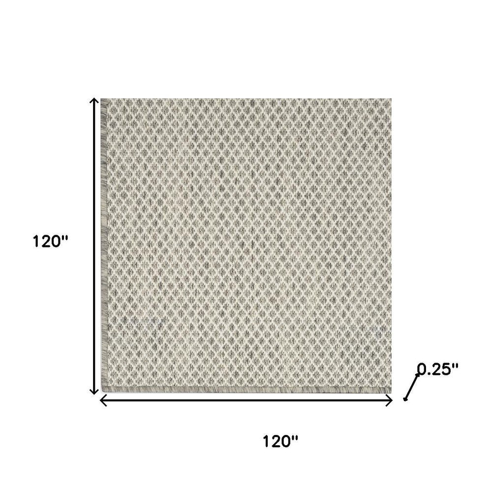 10' Ivory And Silver Square Geometric Indoor Outdoor Area Rug