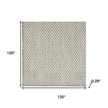 10' Ivory And Silver Square Geometric Indoor Outdoor Area Rug