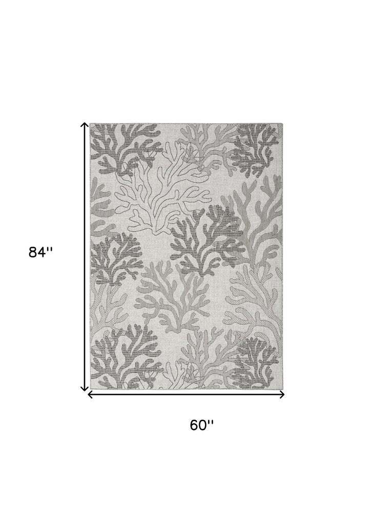 5' X 7' Gray Black And Ivory Nautical Indoor Outdoor Area Rug