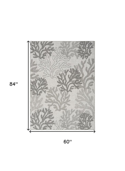 5' X 7' Gray Black And Ivory Nautical Indoor Outdoor Area Rug