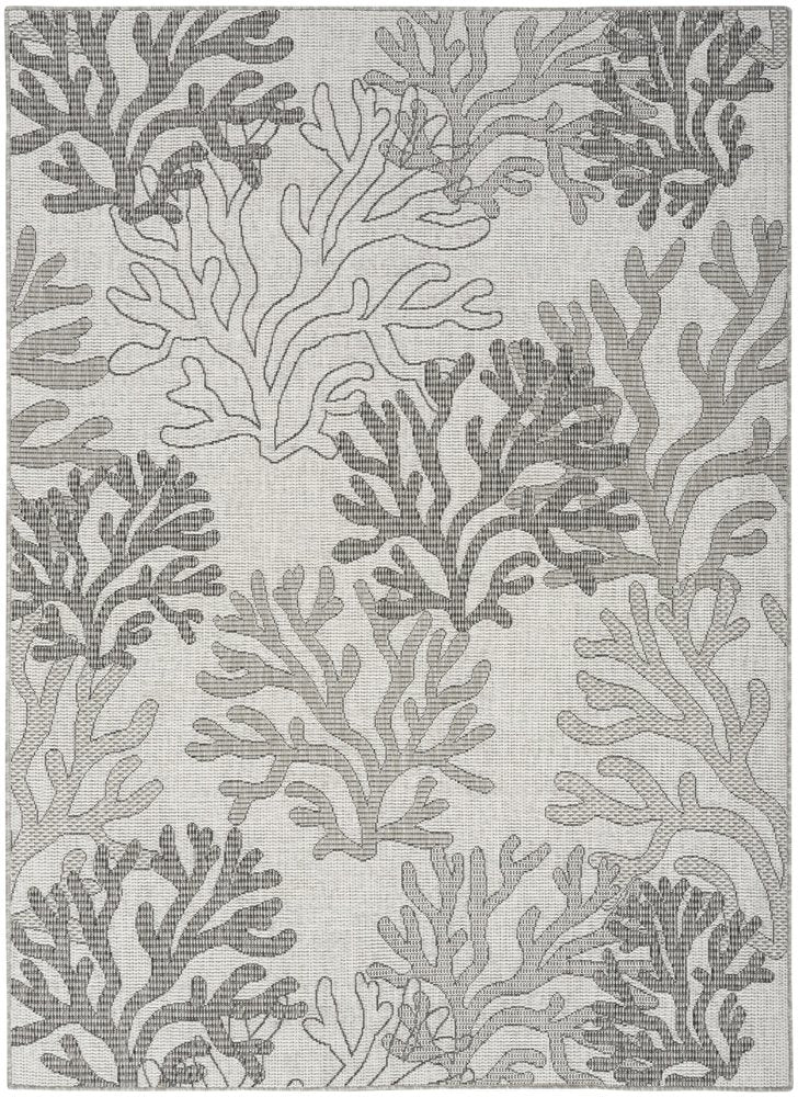 5' X 7' Gray Black And Ivory Nautical Indoor Outdoor Area Rug