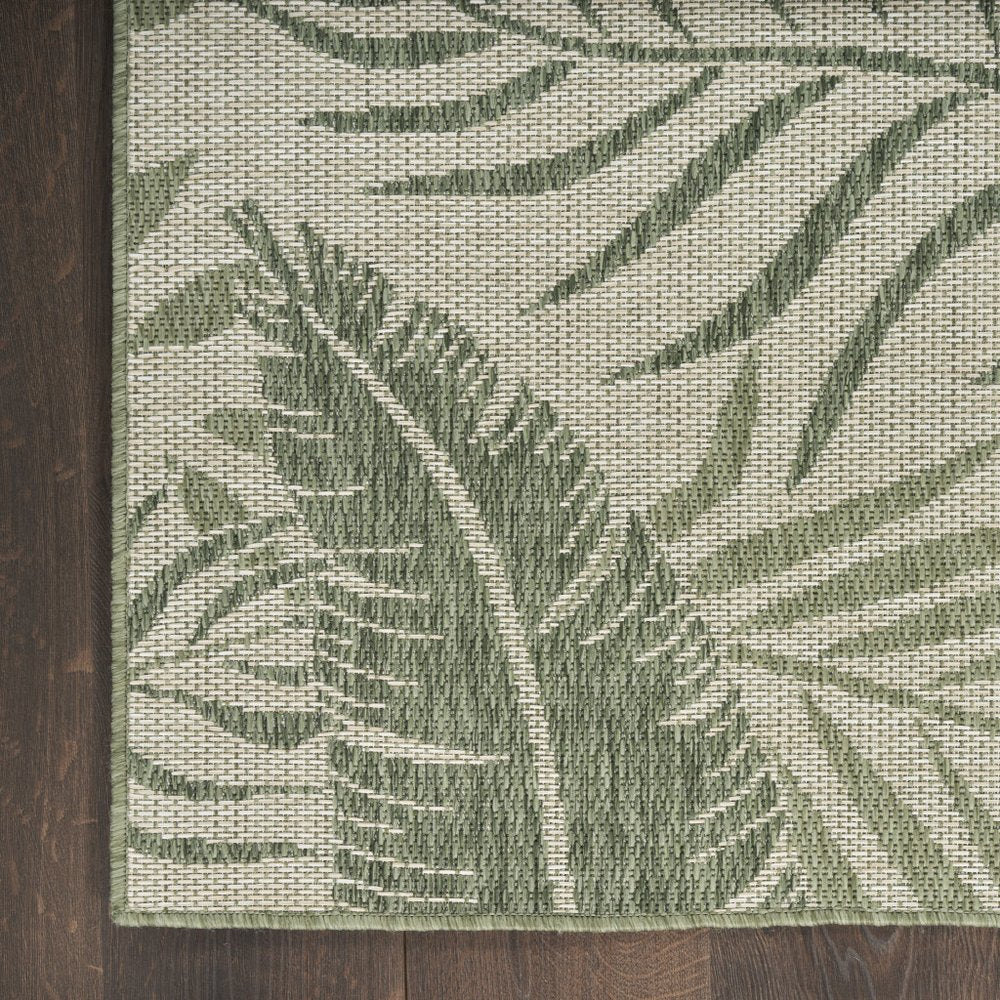 4' X 6' Ivory And Green Palm Leaf Indoor Outdoor Area Rug