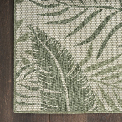 4' X 6' Ivory And Green Palm Leaf Indoor Outdoor Area Rug