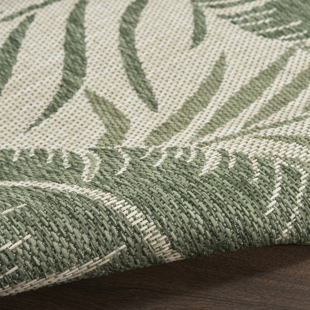 4' X 6' Ivory And Green Palm Leaf Indoor Outdoor Area Rug
