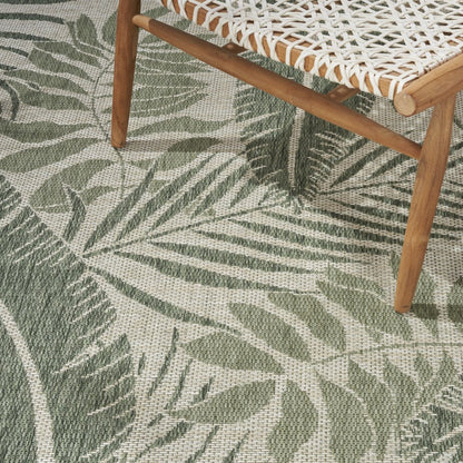 4' X 6' Ivory And Green Palm Leaf Indoor Outdoor Area Rug