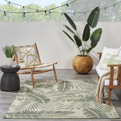 4' X 6' Ivory And Green Palm Leaf Indoor Outdoor Area Rug