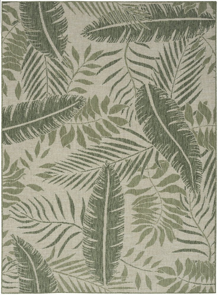 4' X 6' Ivory And Green Palm Leaf Indoor Outdoor Area Rug