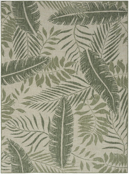 4' X 6' Ivory And Green Palm Leaf Indoor Outdoor Area Rug