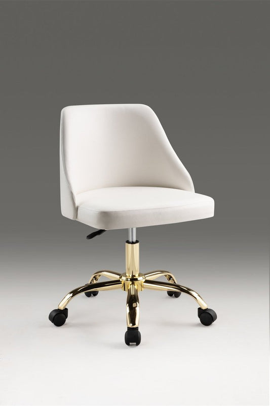 White and Gold Faux Leather Adjustable Height Swivel Rolling Office Chair