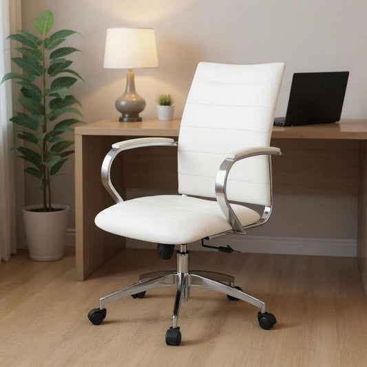 White and Silver Adjustable Height Swivel Rolling Office Chair