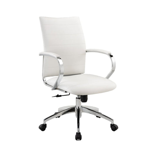 White and Silver Adjustable Height Swivel Rolling Office Chair