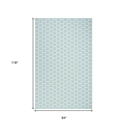 4' X 6' Aqua And Ivory Geometric Indoor Outdoor Area Rug