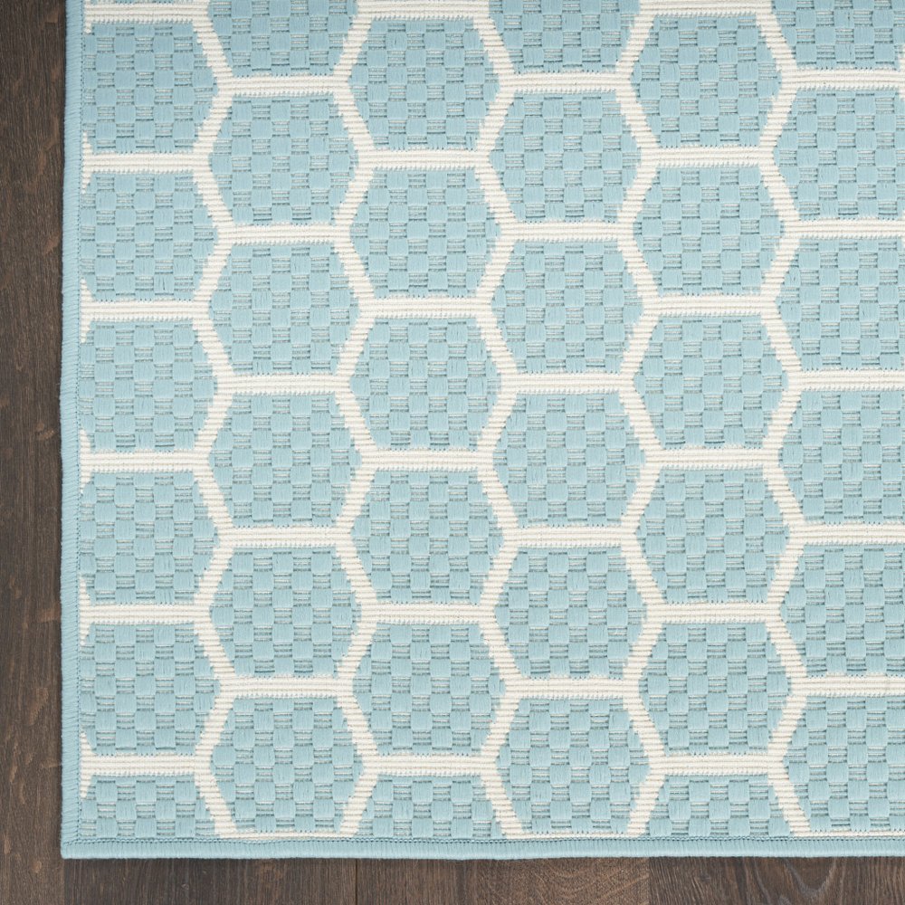 4' X 6' Aqua And Ivory Geometric Indoor Outdoor Area Rug