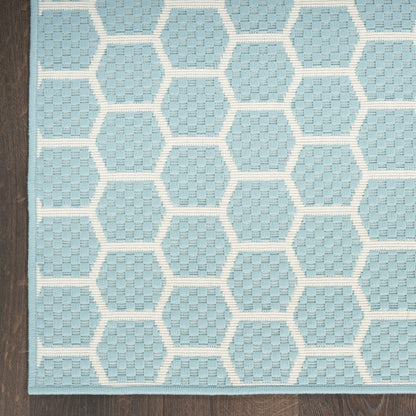 4' X 6' Aqua And Ivory Geometric Indoor Outdoor Area Rug