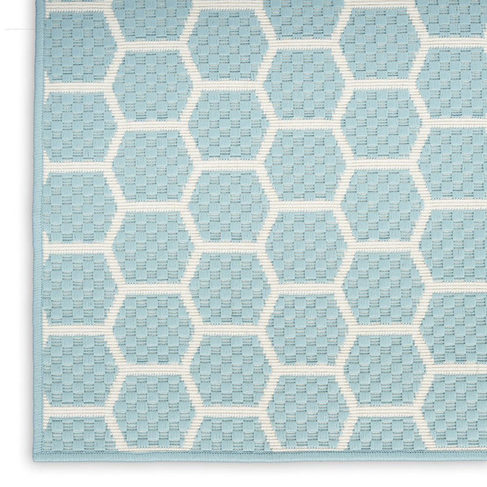 4' X 6' Aqua And Ivory Geometric Indoor Outdoor Area Rug