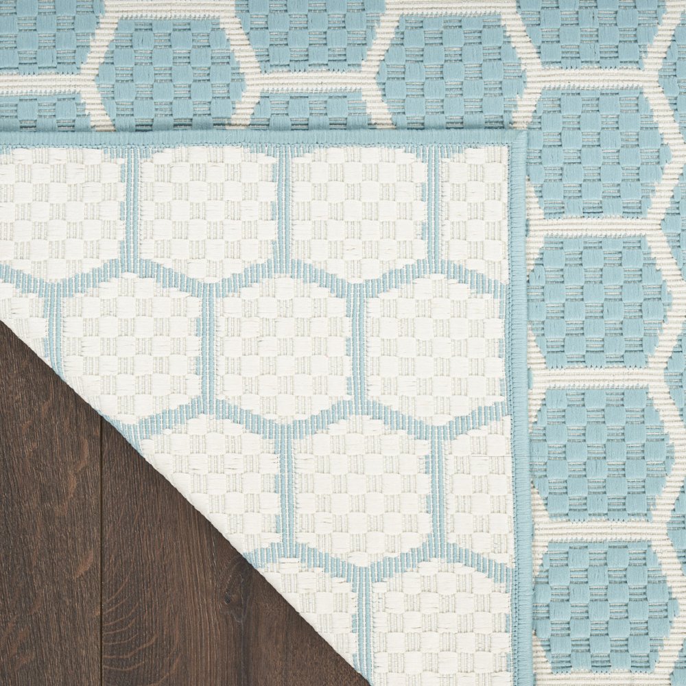 4' X 6' Aqua And Ivory Geometric Indoor Outdoor Area Rug