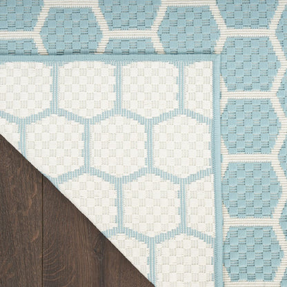 4' X 6' Aqua And Ivory Geometric Indoor Outdoor Area Rug