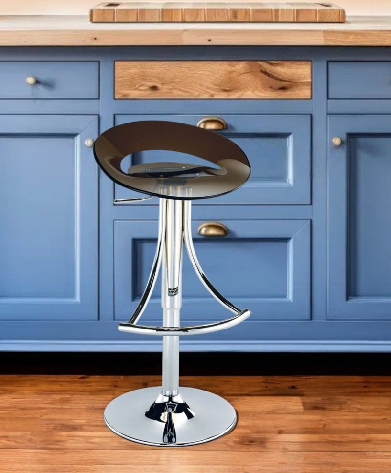Dark Gray and Silver Acrylic and Metal Low Back Adjustable Height Bar Chair