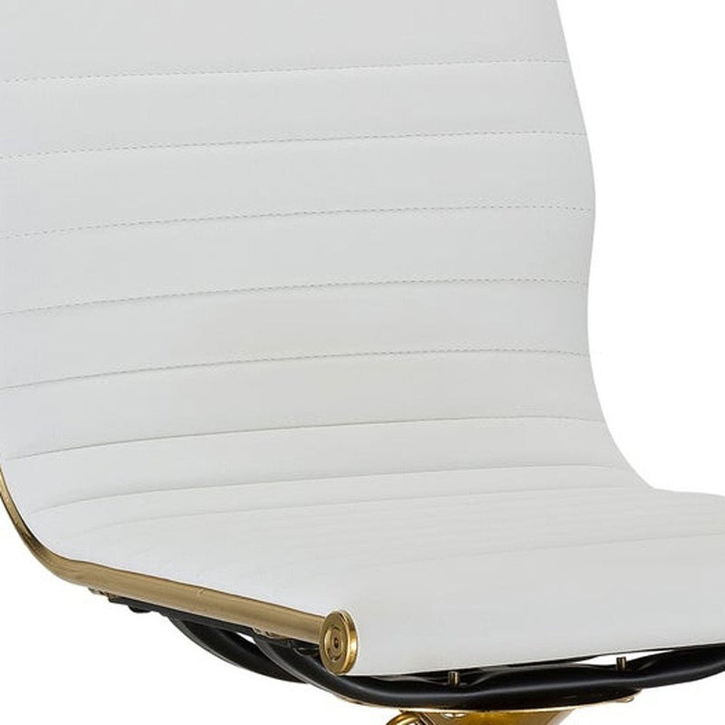Set of Two White and Gold Faux Leather and Metal Low Back Adjustable Height Bar Chairs