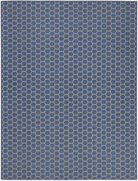 10' X 14' Blue And Beige Geometric Indoor Outdoor Area Rug