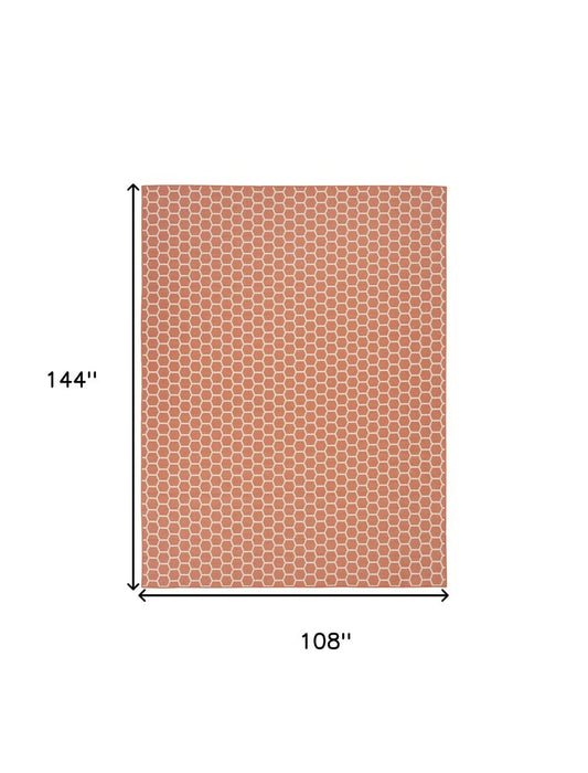 9' X 12' Coral And Ivory Geometric Indoor Outdoor Area Rug