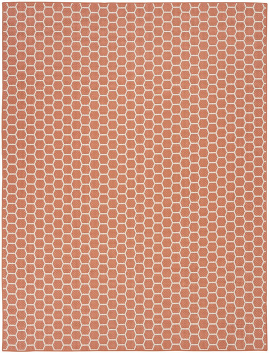 9' X 12' Coral And Ivory Geometric Indoor Outdoor Area Rug