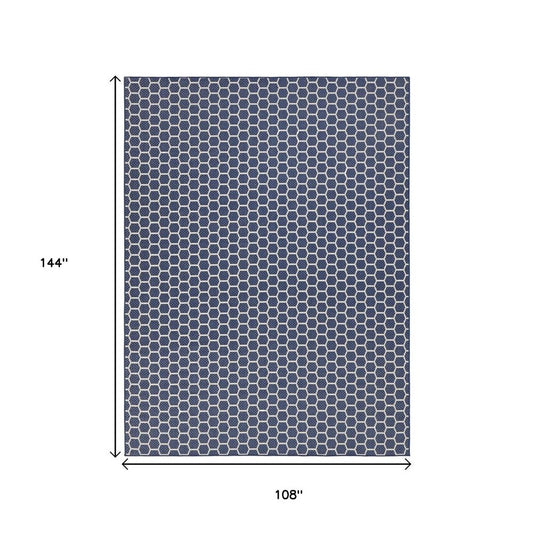 9' X 12' Navy Blue And Ivory Geometric Indoor Outdoor Area Rug