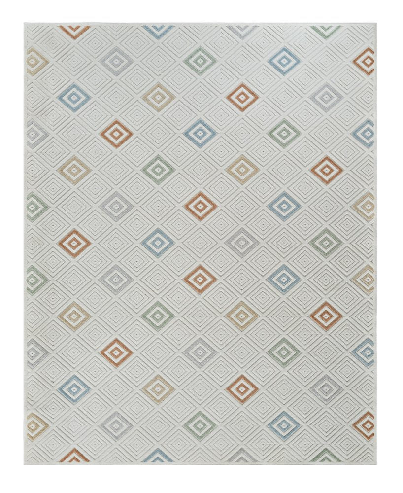5' X 7' Cream and Beige Geometric Distressed Indoor Outdoor Area Rug