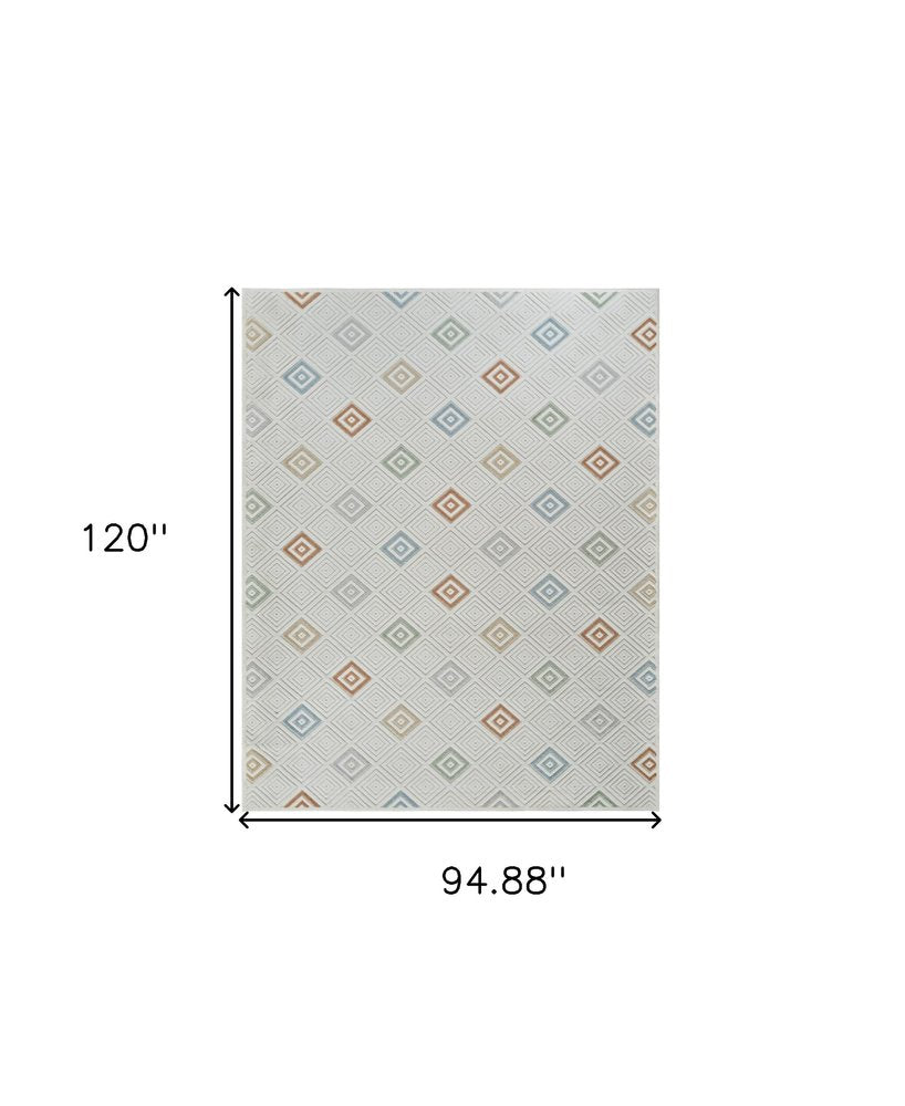 5' X 7' Cream and Beige Geometric Distressed Indoor Outdoor Area Rug
