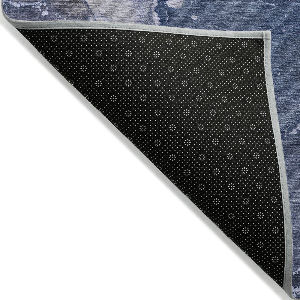 8' Runner Blue Abstract Washable Non Skid Indoor Outdoor Runner Rug