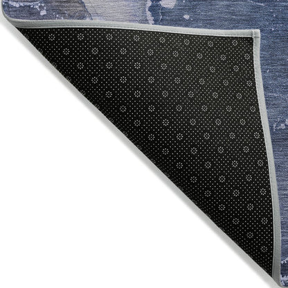 8' Runner Blue Abstract Washable Non Skid Indoor Outdoor Runner Rug