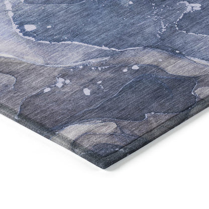 8' Runner Blue Abstract Washable Non Skid Indoor Outdoor Runner Rug