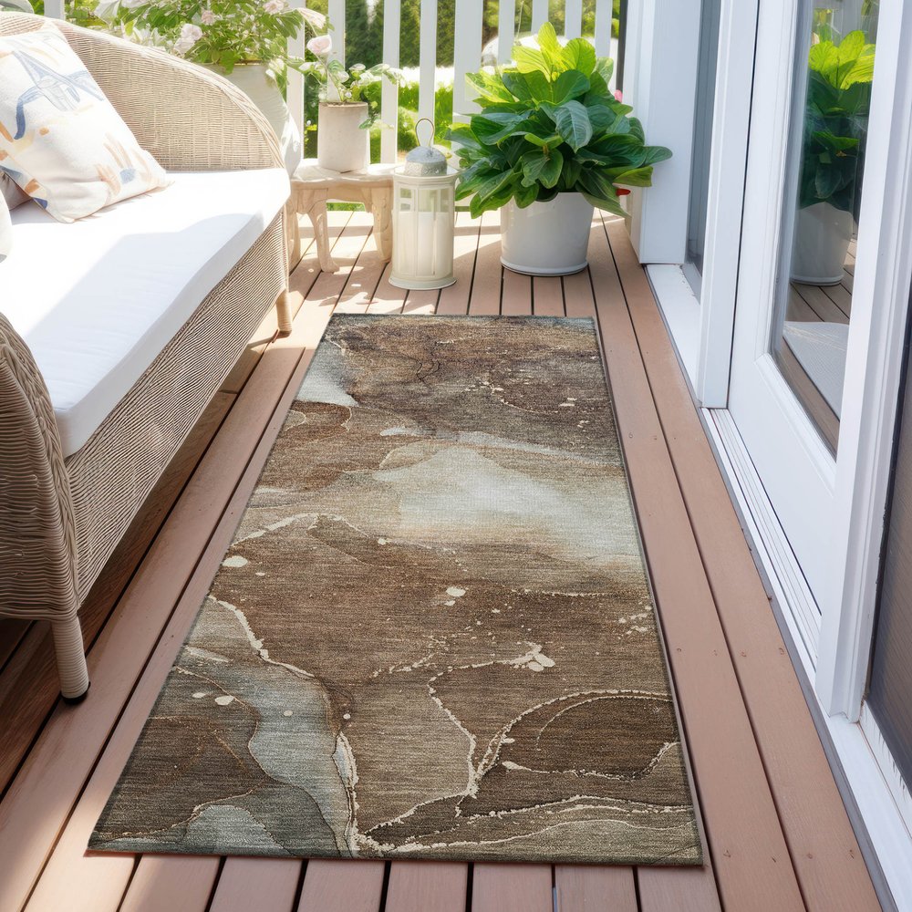 8' Runner Blue Abstract Washable Non Skid Indoor Outdoor Runner Rug
