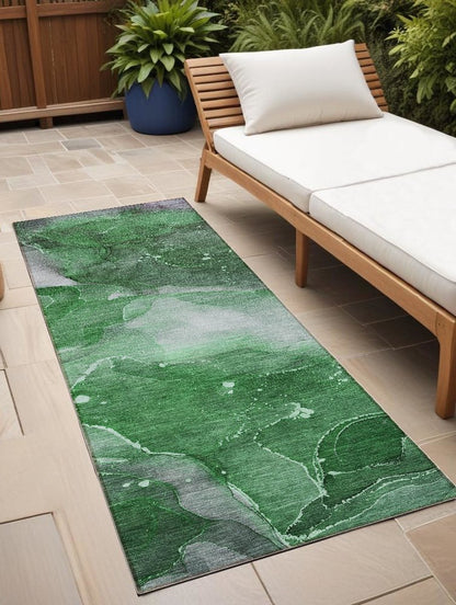 8' Runner Blue Abstract Washable Non Skid Indoor Outdoor Runner Rug