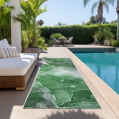 8' Runner Blue Abstract Washable Non Skid Indoor Outdoor Runner Rug