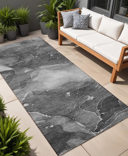 8' Runner Blue Abstract Washable Non Skid Indoor Outdoor Runner Rug