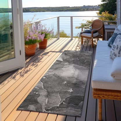 8' Runner Blue Abstract Washable Non Skid Indoor Outdoor Runner Rug