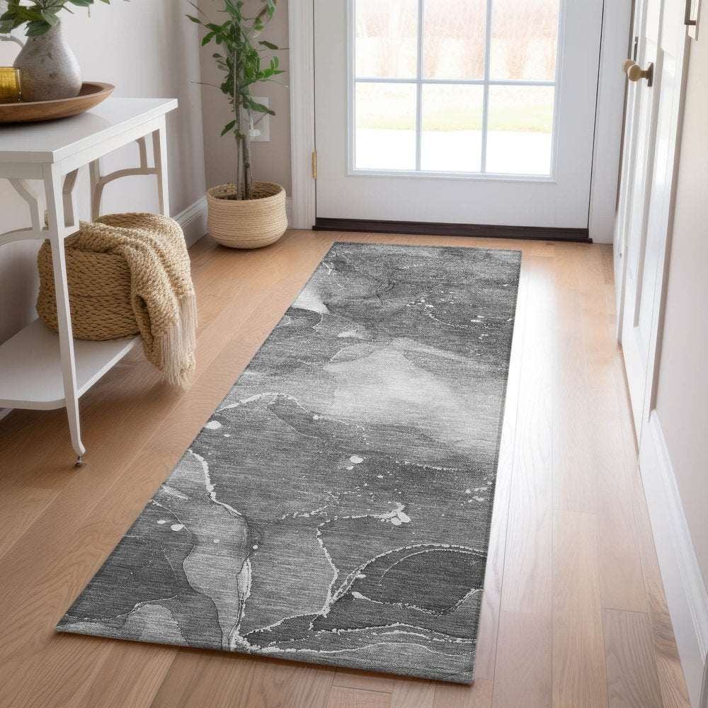 8' Runner Blue Abstract Washable Non Skid Indoor Outdoor Runner Rug