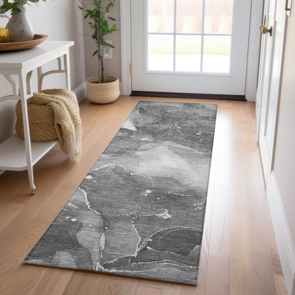 8' Runner Blue Abstract Washable Non Skid Indoor Outdoor Runner Rug