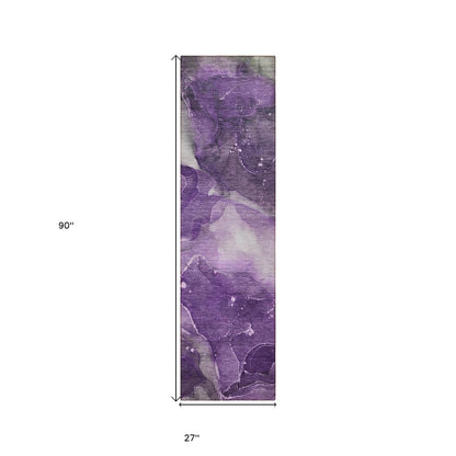 8' Runner Blue Abstract Washable Non Skid Indoor Outdoor Runner Rug