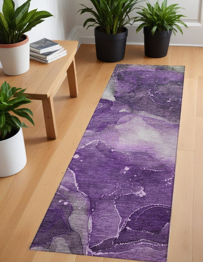 8' Runner Blue Abstract Washable Non Skid Indoor Outdoor Runner Rug