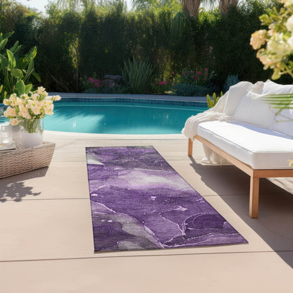 8' Runner Blue Abstract Washable Non Skid Indoor Outdoor Runner Rug