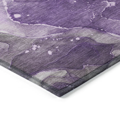 8' Runner Blue Abstract Washable Non Skid Indoor Outdoor Runner Rug