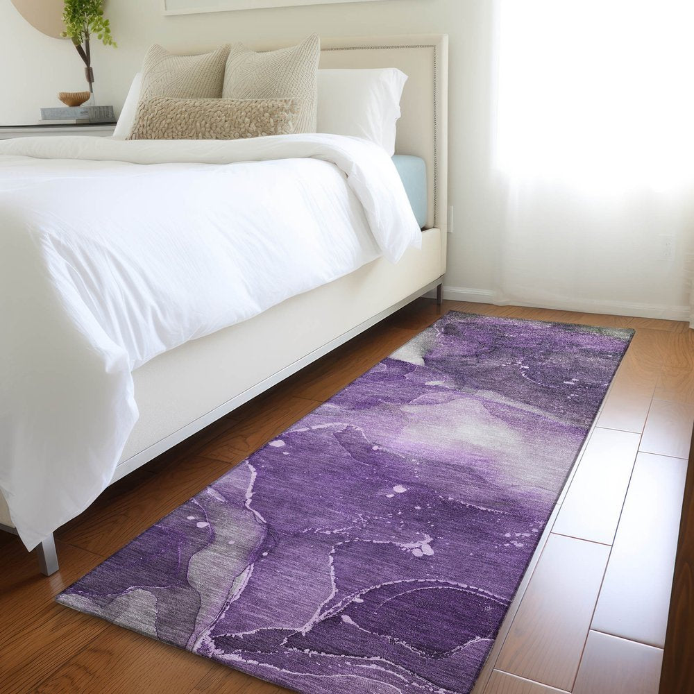 8' Runner Blue Abstract Washable Non Skid Indoor Outdoor Runner Rug