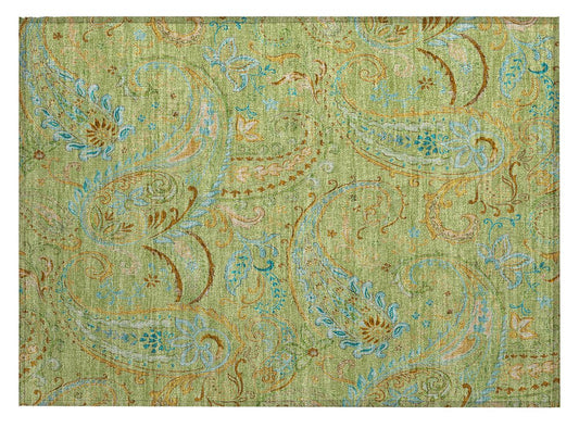 2' X 3' Green Paisley Washable Non Skid Indoor Outdoor Area Rug