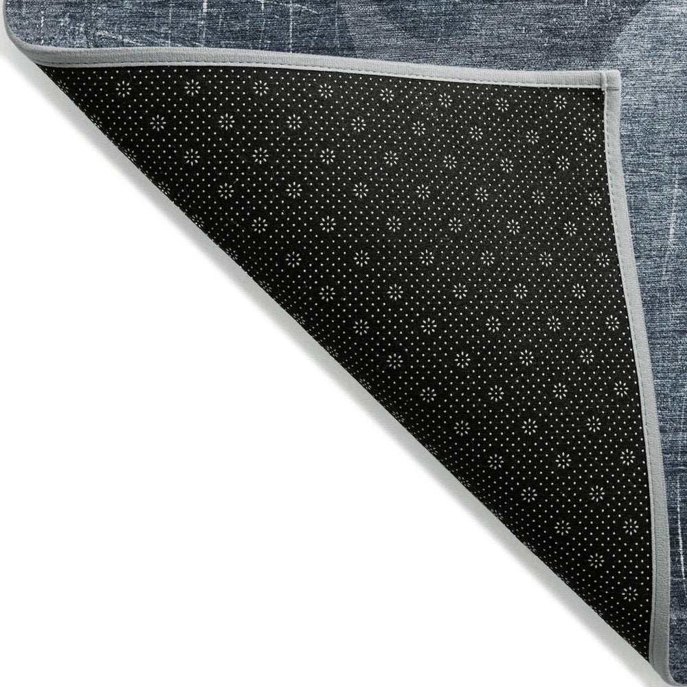 8' Gray And Blue Abstract Washable Indoor Outdoor Runner Rug