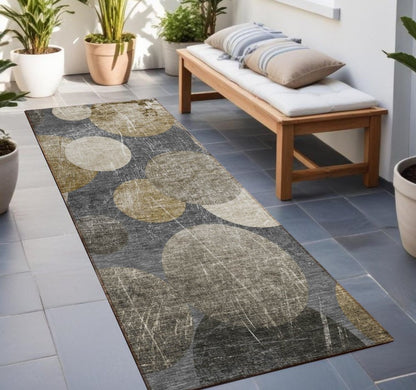 8' Gray And Blue Abstract Washable Indoor Outdoor Runner Rug