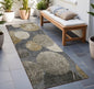 8' Gray And Blue Abstract Washable Indoor Outdoor Runner Rug
