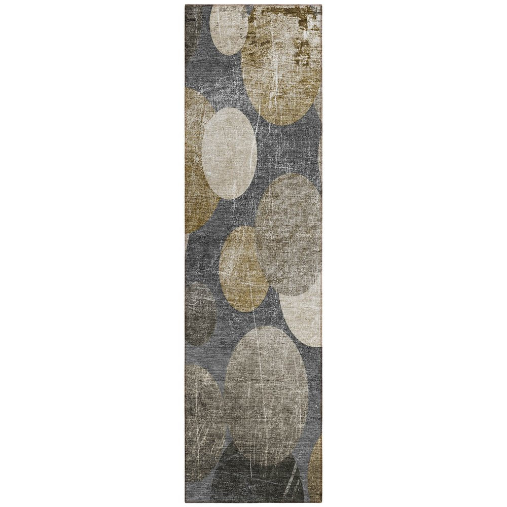 8' Gray And Blue Abstract Washable Indoor Outdoor Runner Rug